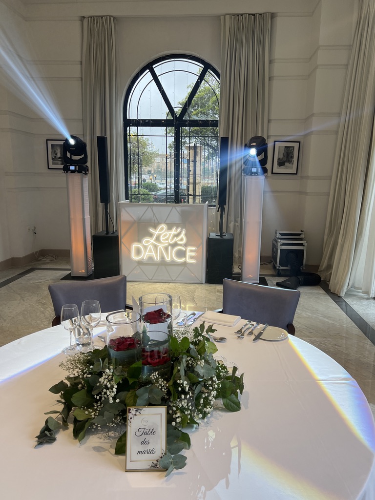 Top table with the DJ booth behind